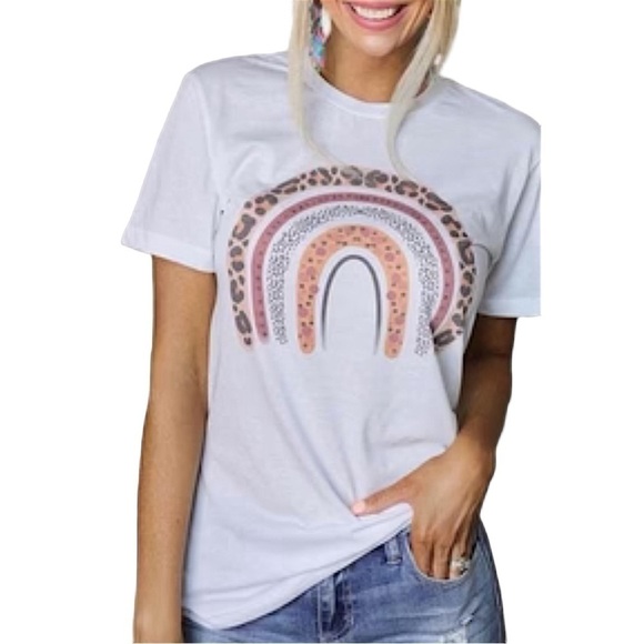Bella Canvas Leopard Print Rainbow Tee Shirt - Picture 1 of 10